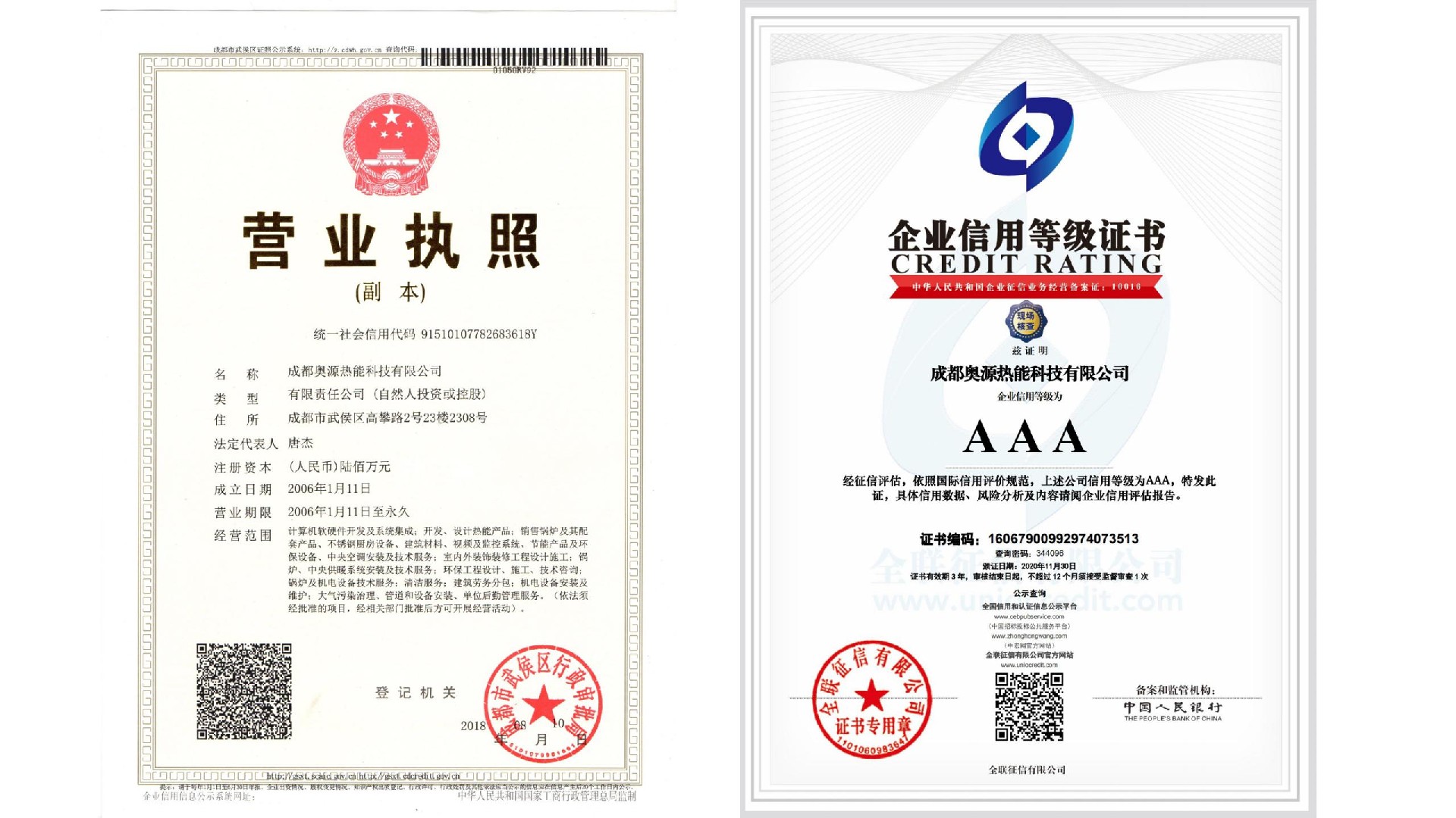奥源热能资质证书